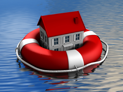 A house floating in a life buoy